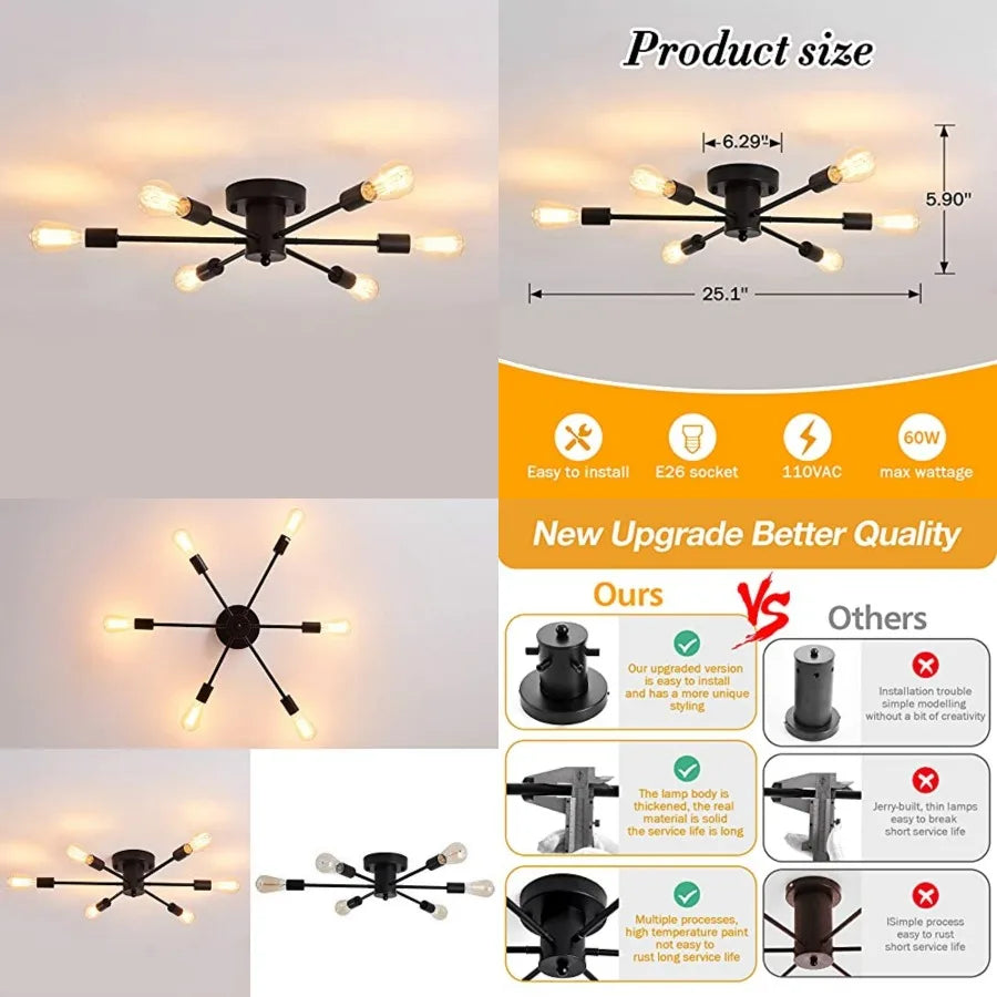 6-Light Sputnik Semi-Flush Ceiling Light