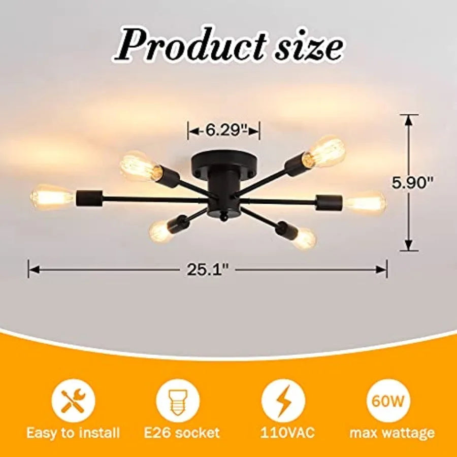 6-Light Sputnik Semi-Flush Ceiling Light